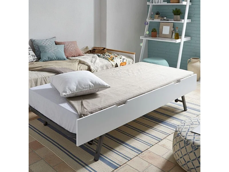 Lit superposé triple + lit relevable 90 bois blanc 135x190/90x190cm