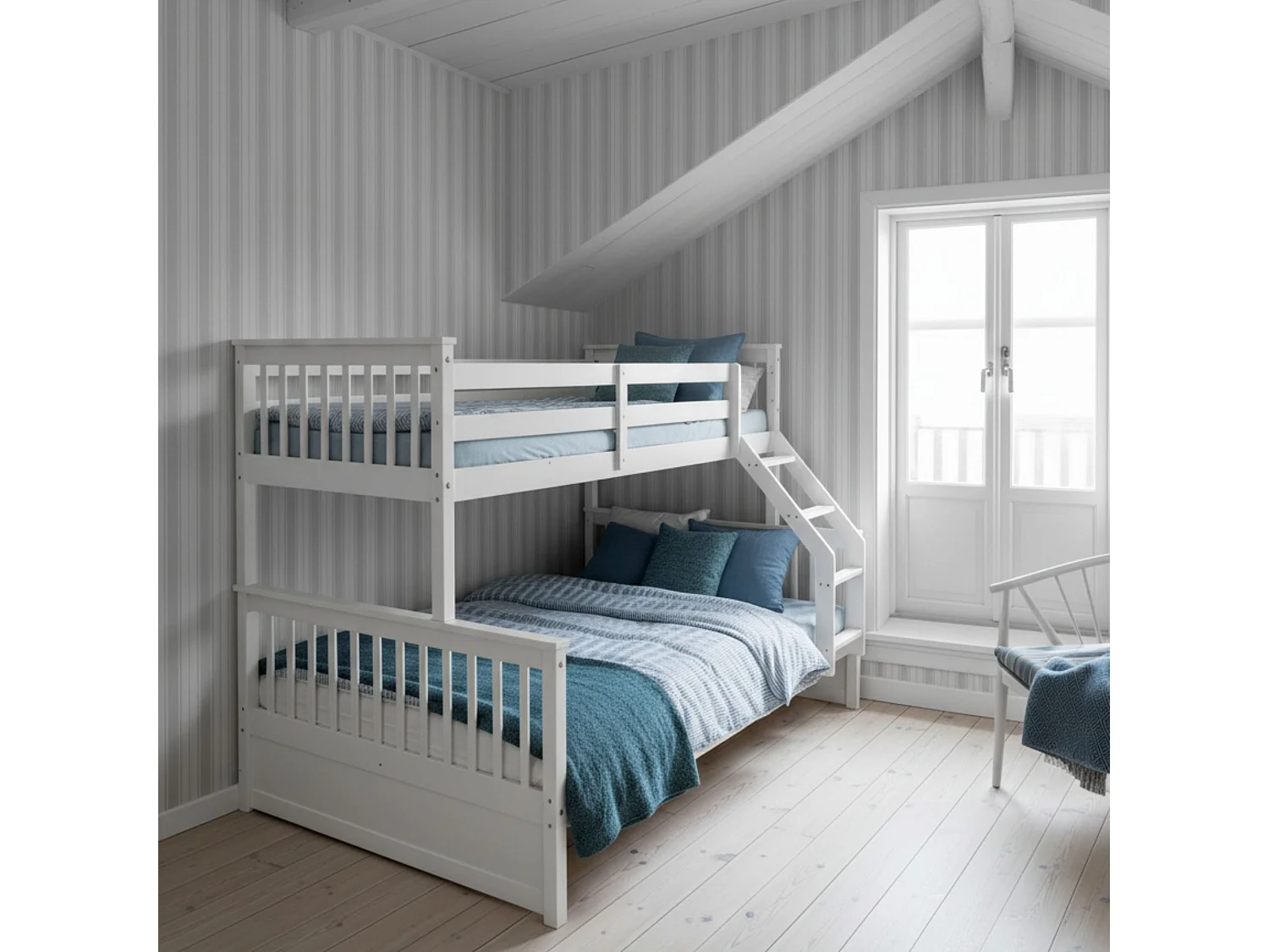 Drievoudig stapelbed hout wit 135x190/90x190cm