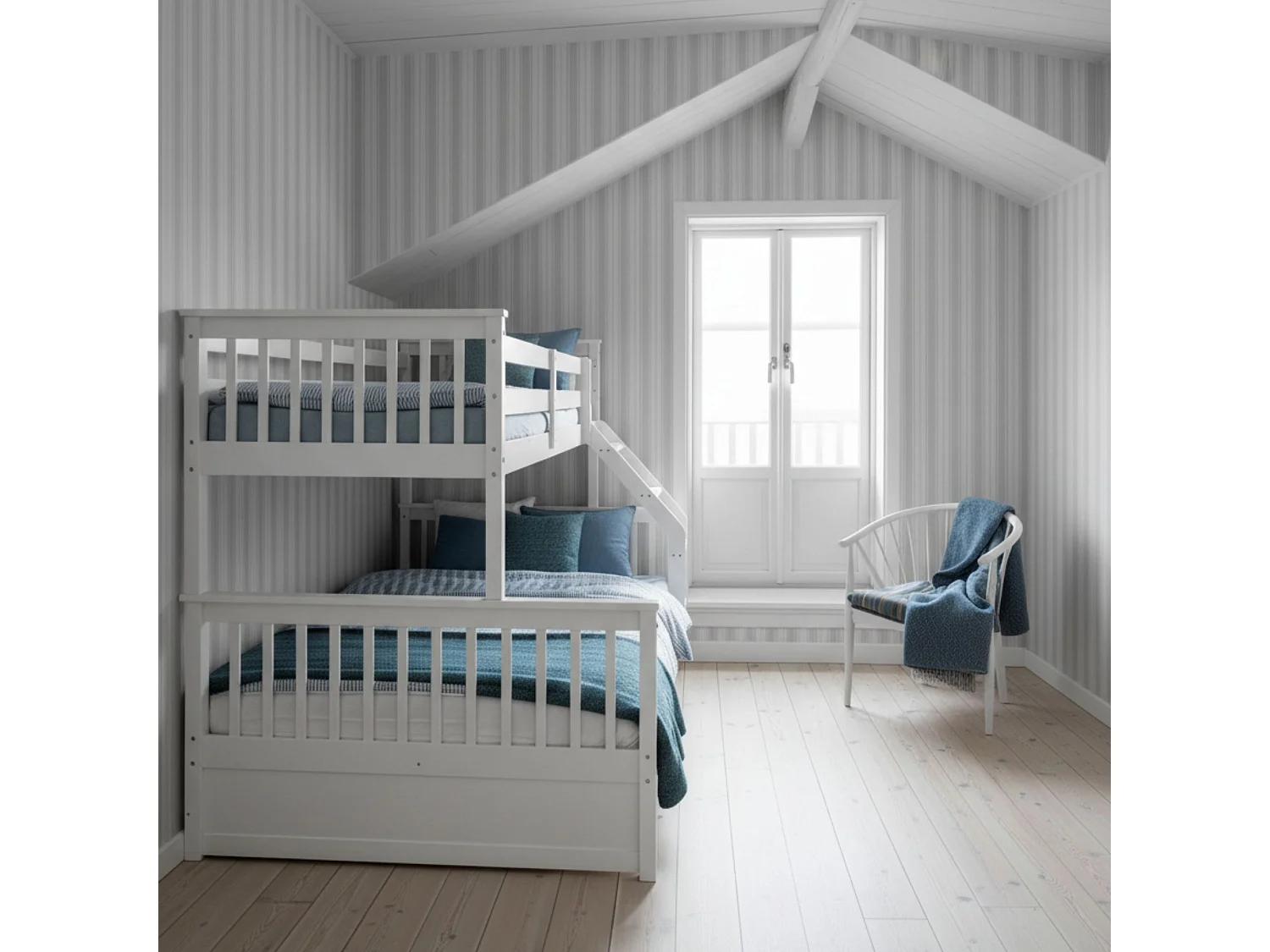 Drievoudig stapelbed hout wit 135x190/90x190cm