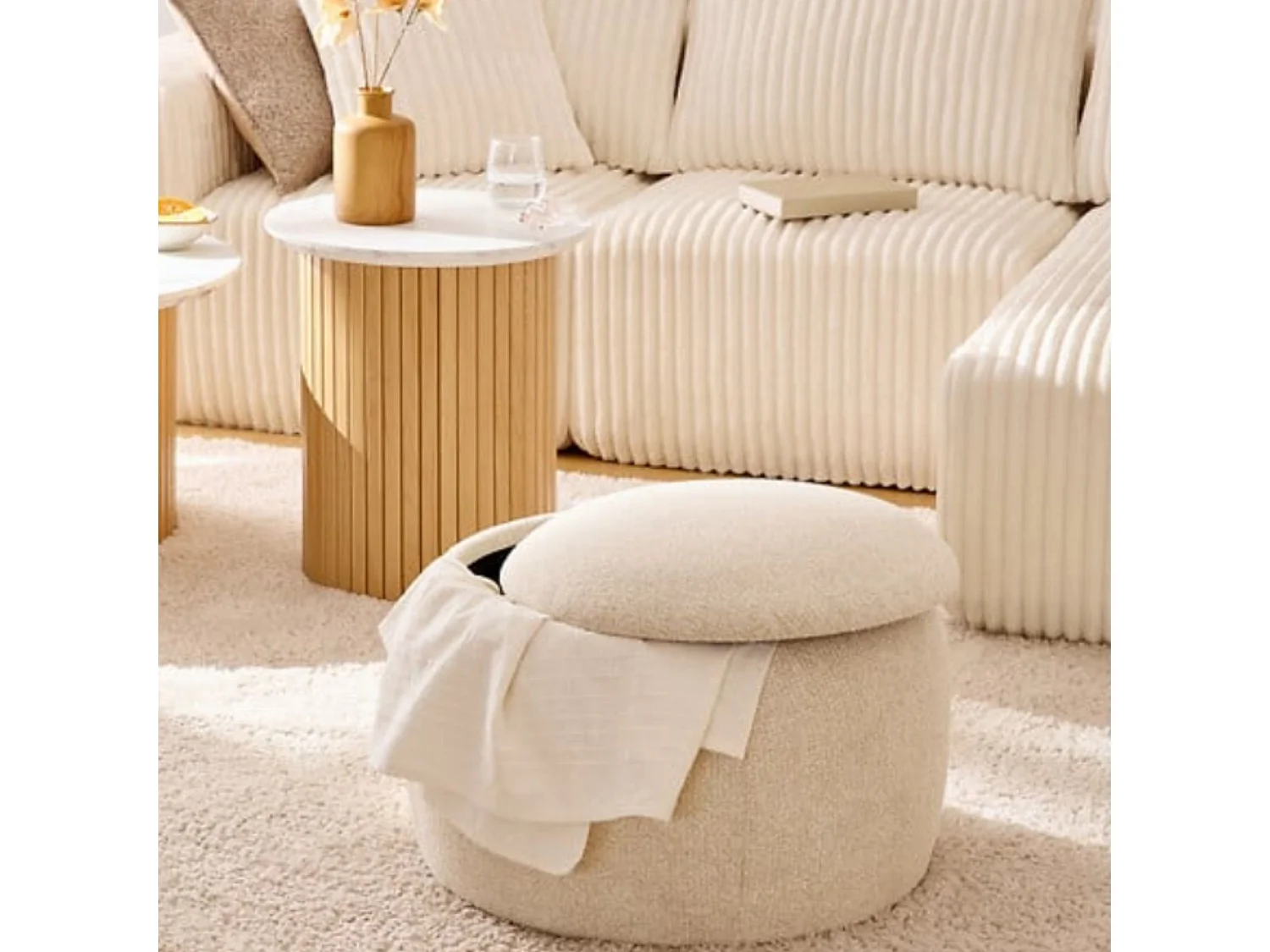 Pouf mit Stauraum beige 40x60x60cm