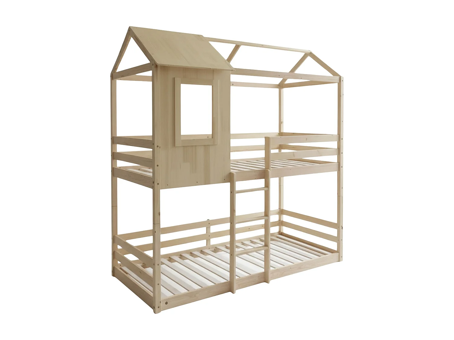 Deelbaar Montessori huisjesstapelbed hout beige 90x190/90x190cm