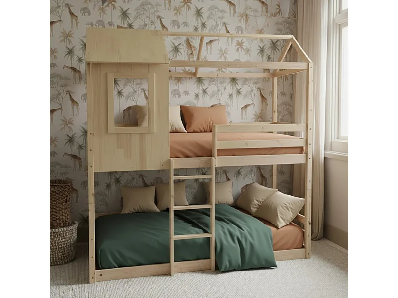 Lit superposé montessori divisible bois beige 90x190cm