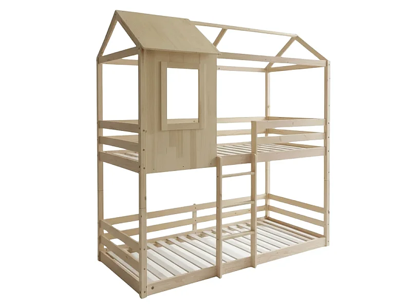 Deelbaar Montessori huisjesstapelbed hout beige 90x190/90x190cm