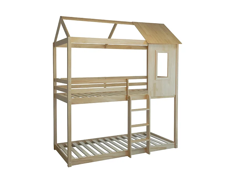 Deelbaar Montessori huisjesstapelbed hout beige 90x190/90x190cm