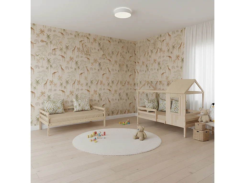 Deelbaar Montessori huisjesstapelbed hout beige 90x190/90x190cm