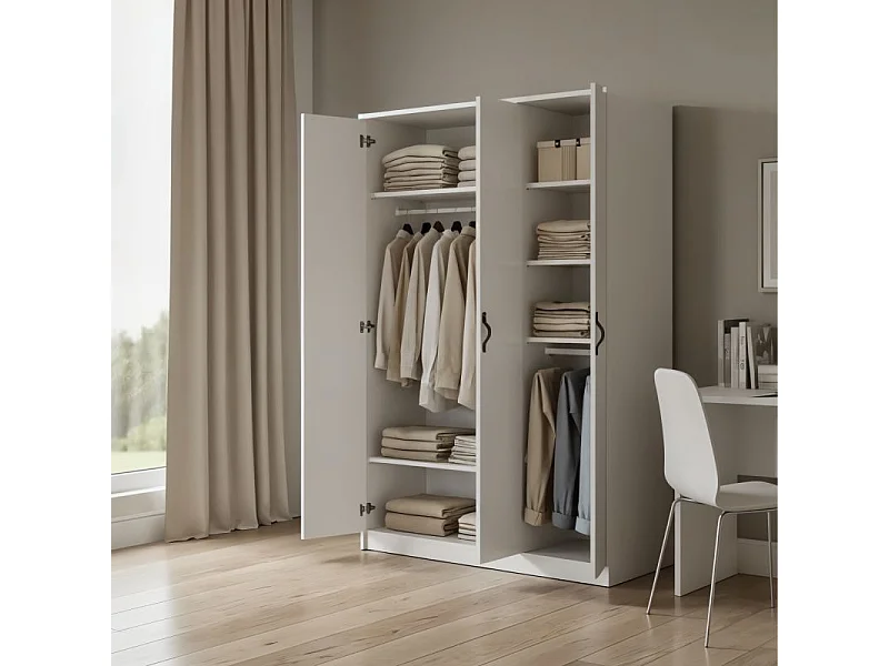 Schrank 3 Türen weiß 204.1x127.7x53.2cm