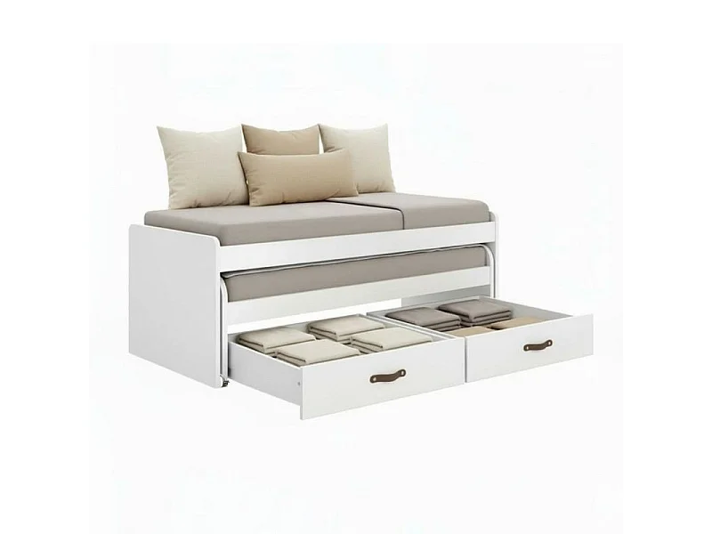 Lit + 2 tiroirs individuels + matelas blanc 90x200 cm