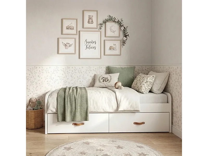 Lit gigogne + 2 tiroirs individuels blanc 105x190cm
