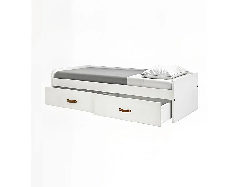 Lit gigogne + 2 tiroirs individuels blanc 90x190cm