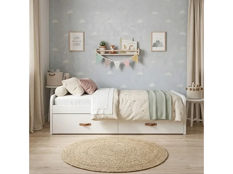 Lit gigogne + 2 tiroirs individuels blanc 90x190cm