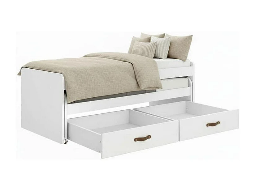 Lit + 2 tiroirs individuels blanc 90x200 cm