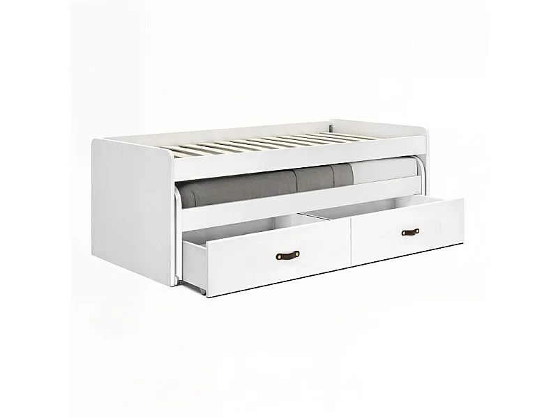 Lit + 2 tiroirs individuels blanc 90x200 cm