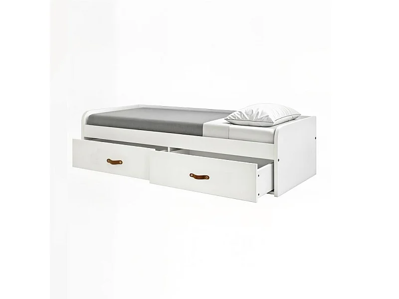 Lit gigogne + 2 tiroirs individuels + matelas blanc 90x190cm