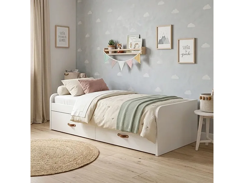 Cama + 2 gavetas individuais + colchão branca 90x190cm