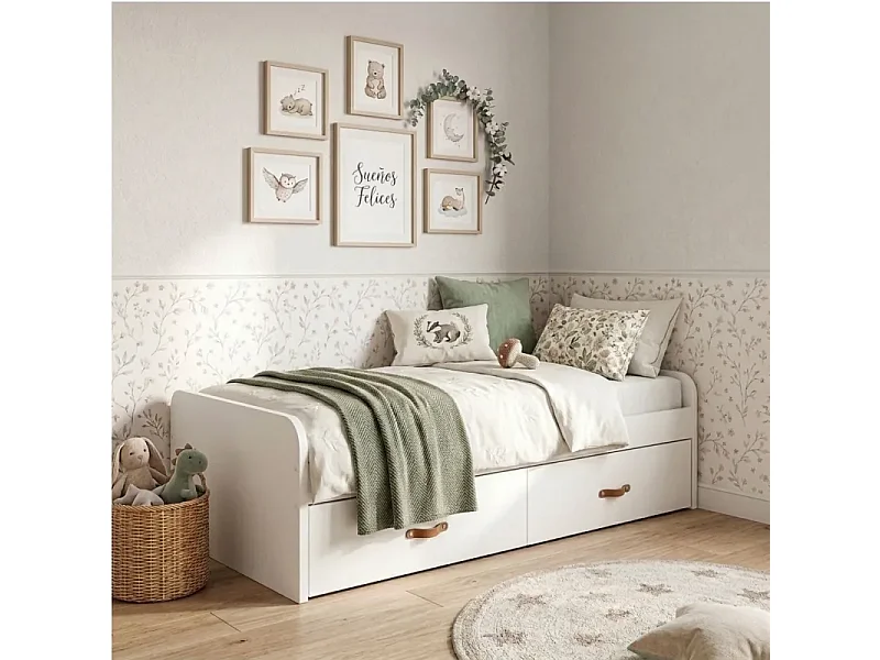 Lit gigogne + 2 tiroirs individuels + matelas blanc 105x190cm