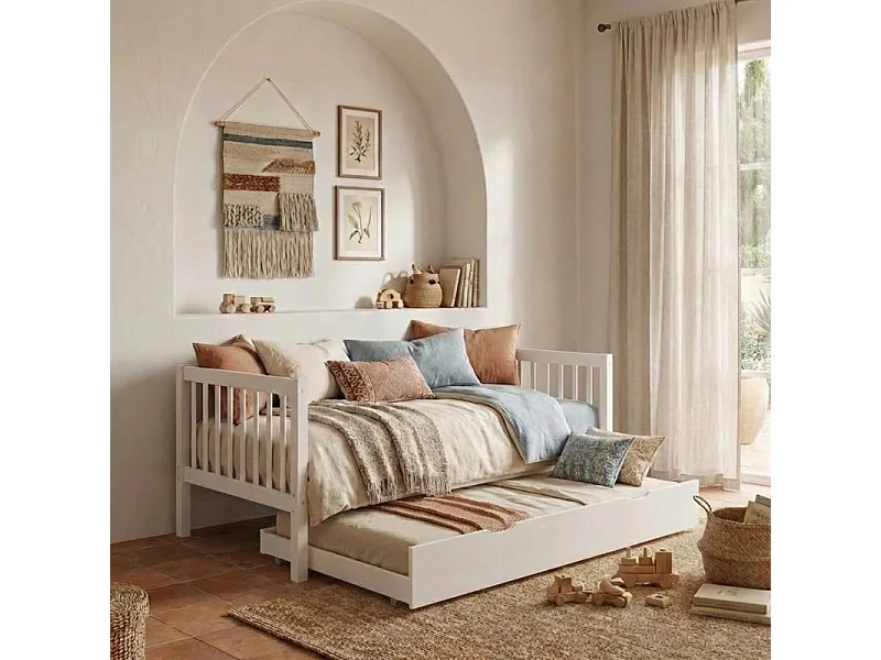 Letto evolutivo + letto estraibile legno bianco 90x190cm