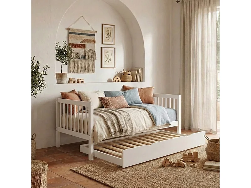 Letto evolutivo + letto estraibile legno bianco 90x190cm