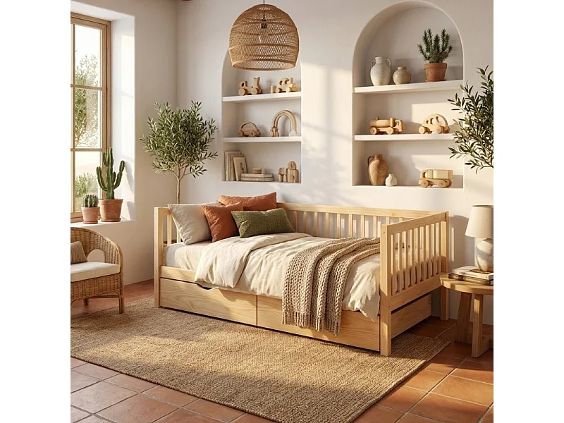 Meegroeibed + 2 lades hout grenen 90x190cm