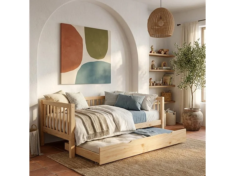 Meegroeibed + onderschuifbed hout grenen 90x190cm