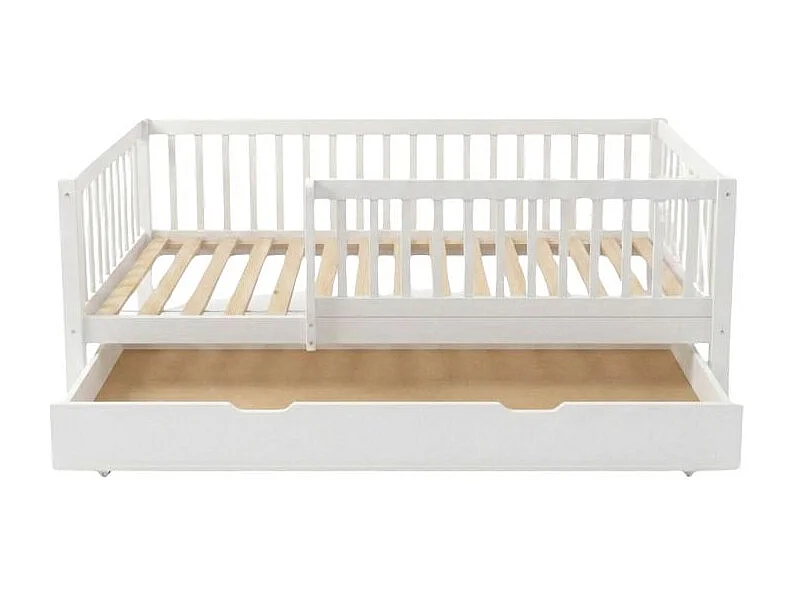 Mitwachsendes Bett + Schublade Holz weiß 90x190cm