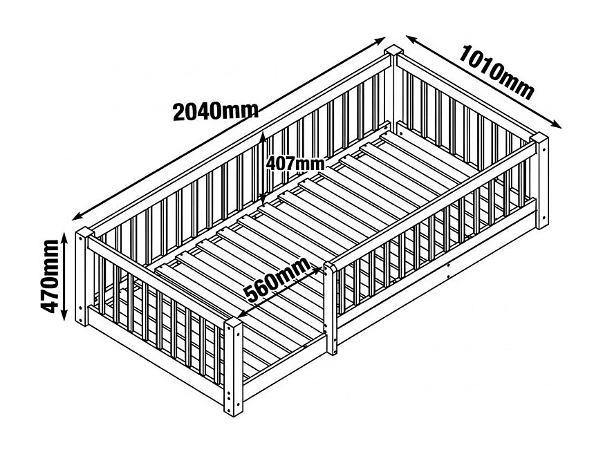 Mitwachsendes Bett + Schublade Holz weiß 90x190cm