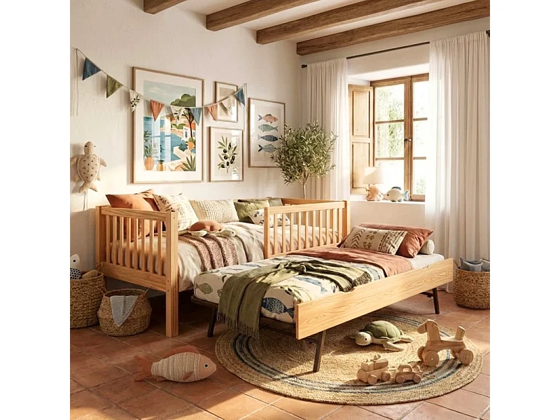 Meegroeibed + extra bed 90 hout grenen 90x190cm