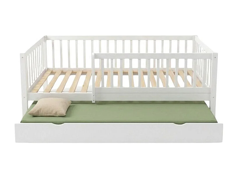 Mitwachsendes Bett + Zusatzbett 90 Holz weiß 90x190cm