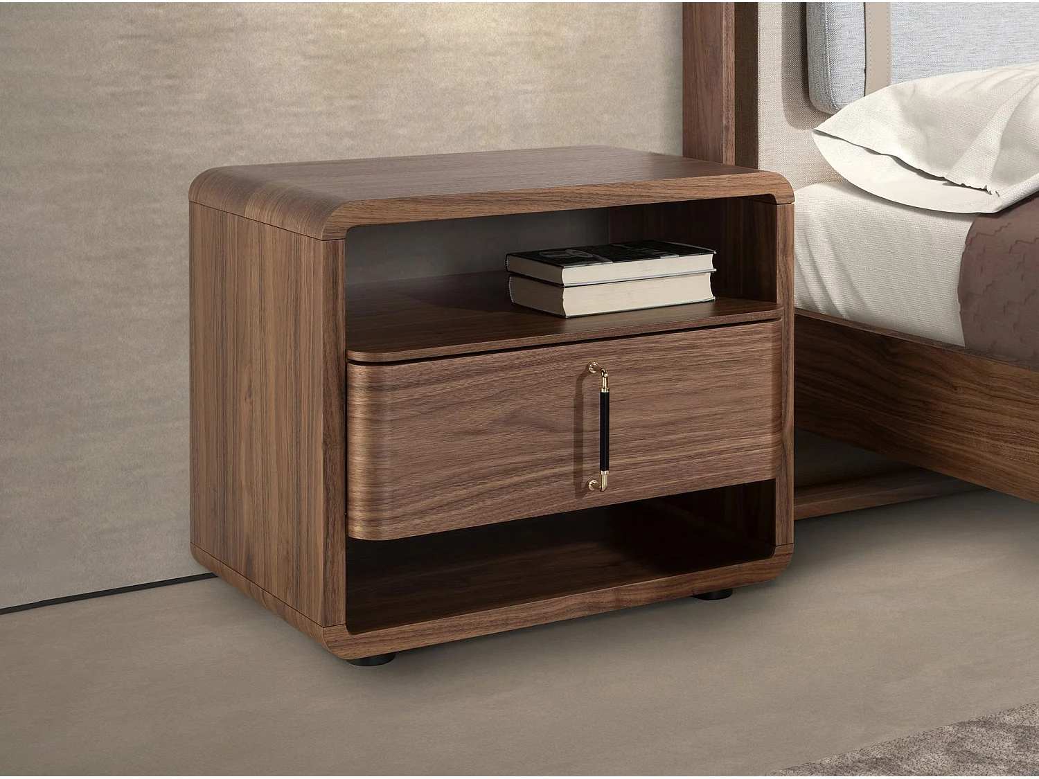 Nachttisch aus Nussbaum und schwarzem PVC 7225 ANGEL CERDA