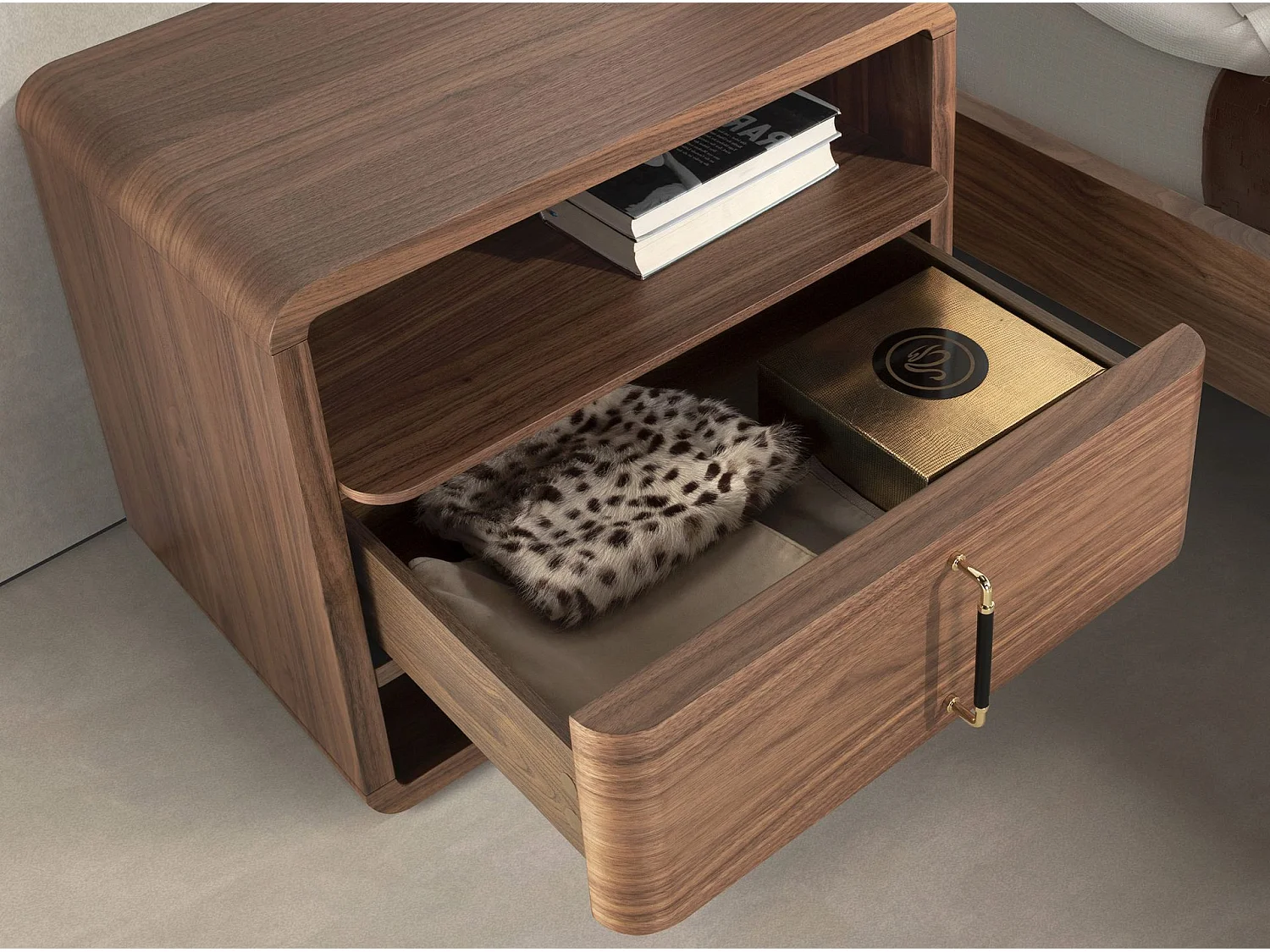 Nachttisch aus Nussbaum und schwarzem PVC 7225 ANGEL CERDA