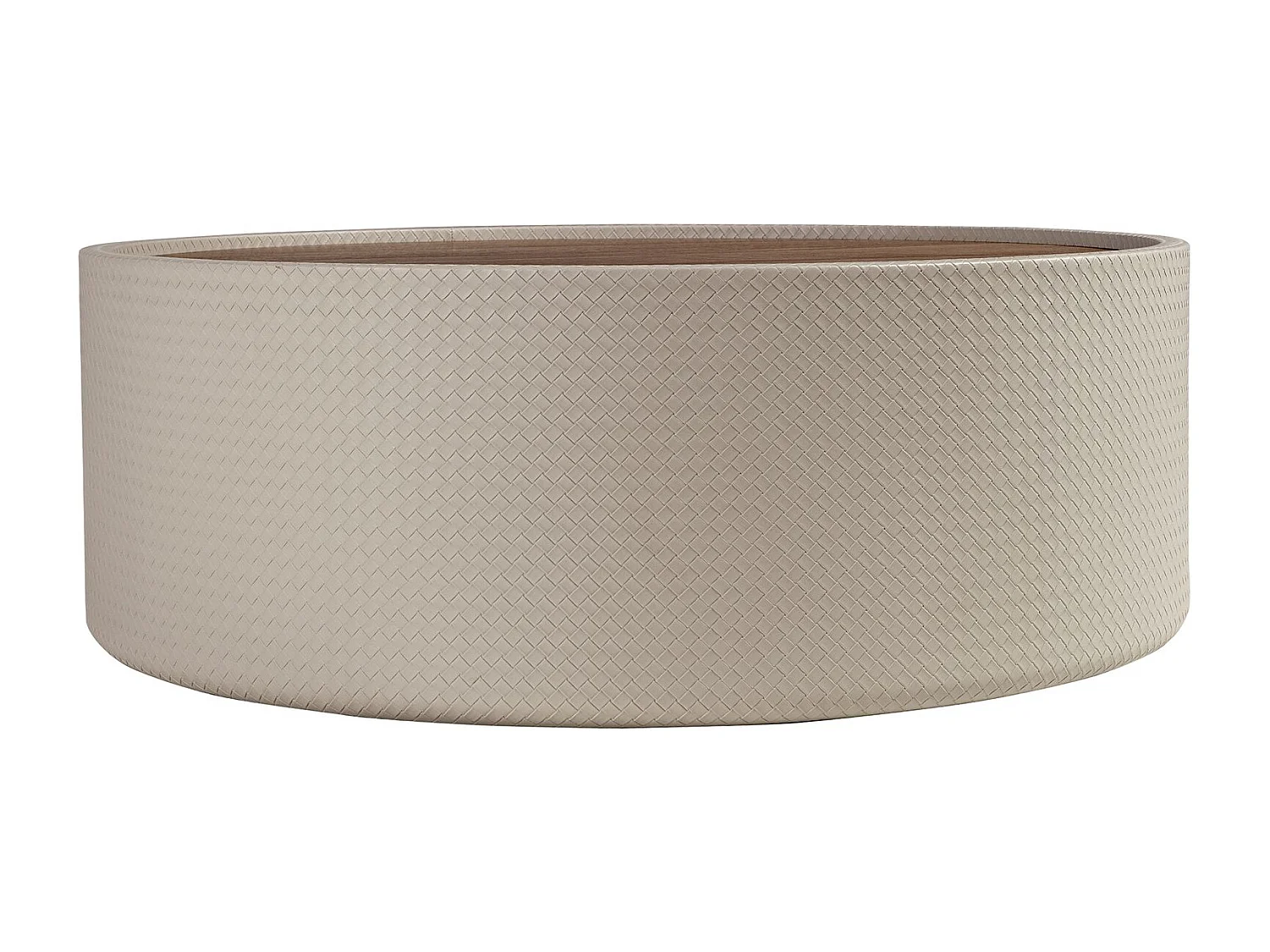 Runder Couchtisch aus Nussbaumholz und Holz mit Kunstlederbezug in Sandfarbe 2164 ANGEL CERDA