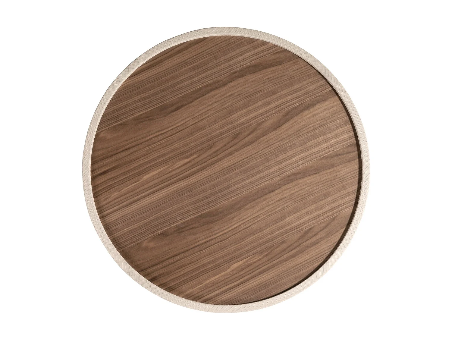 Runder Couchtisch aus Nussbaumholz und Holz mit Kunstlederbezug in Sandfarbe 2164 ANGEL CERDA