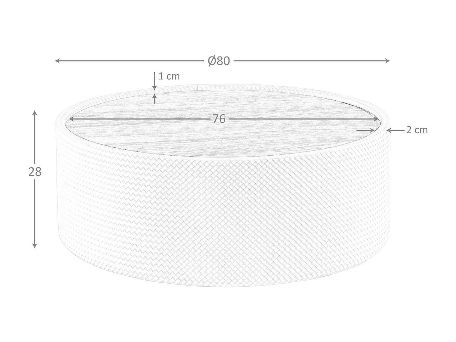 Runder Couchtisch aus Nussbaumholz und Holz mit Kunstlederbezug in Sandfarbe 2164 ANGEL CERDA