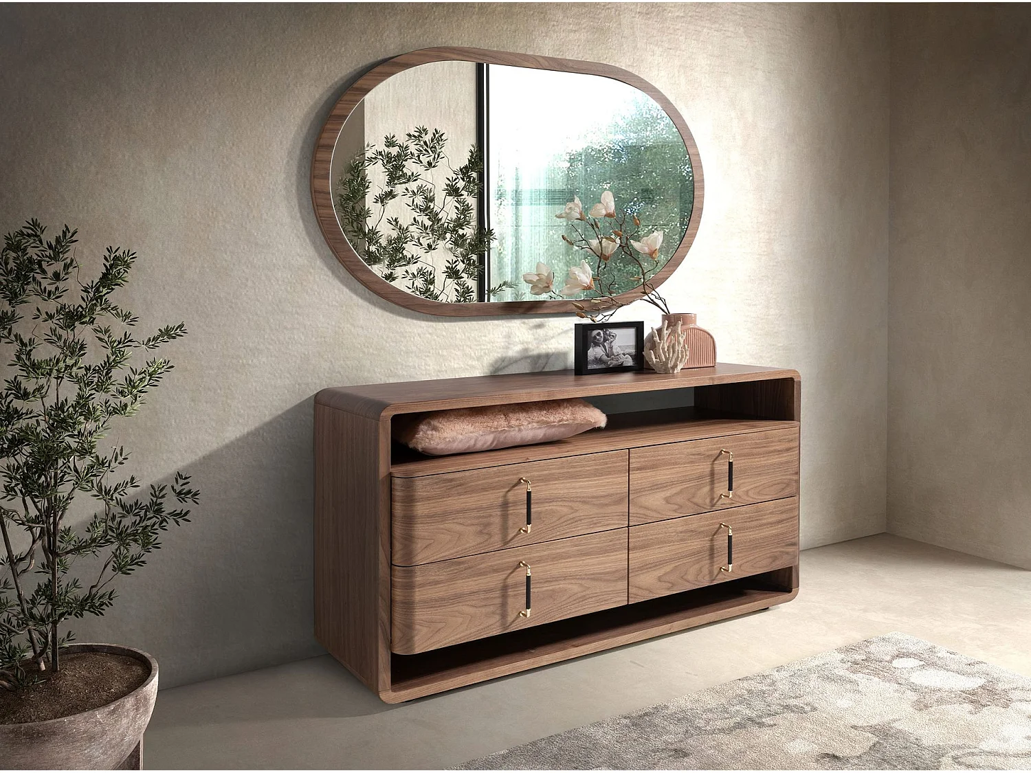 Kommode aus Nussbaum und schwarzem PVC 7226 ANGEL CERDA