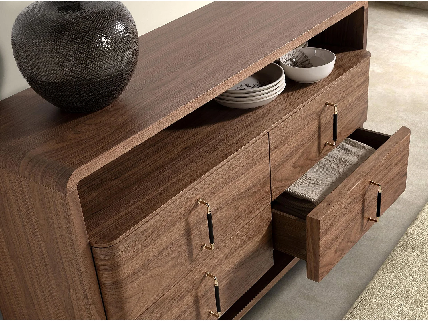 Kommode aus Nussbaum und schwarzem PVC 7226 ANGEL CERDA