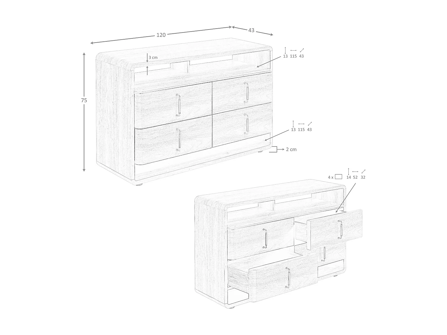 Kommode aus Nussbaum und schwarzem PVC 7226 ANGEL CERDA
