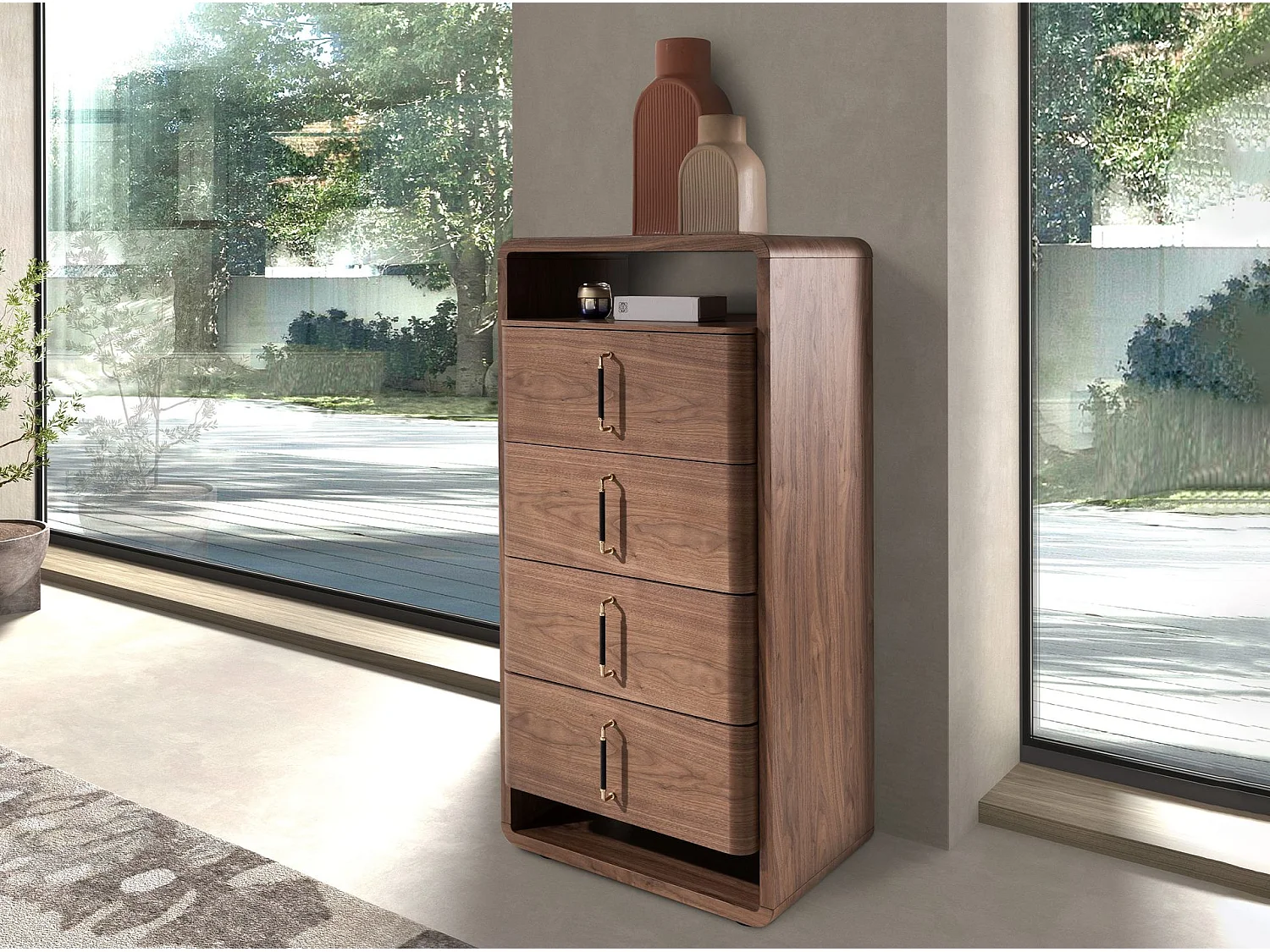 Kommode aus Nussbaum und schwarzem PVC 7227 ANGEL CERDA