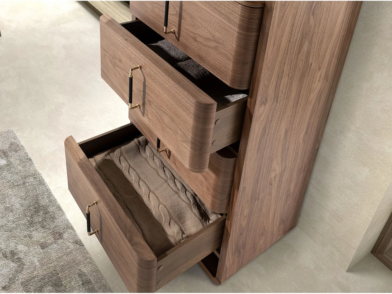 Kommode aus Nussbaum und schwarzem PVC 7227 ANGEL CERDA