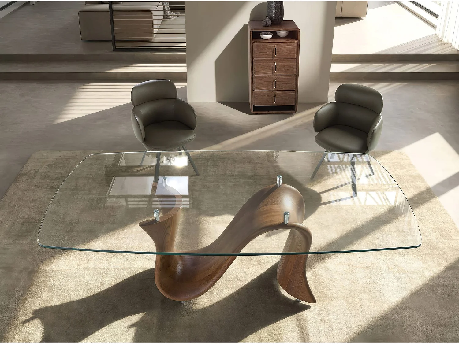 Kommode aus Nussbaum und schwarzem PVC 7227 ANGEL CERDA