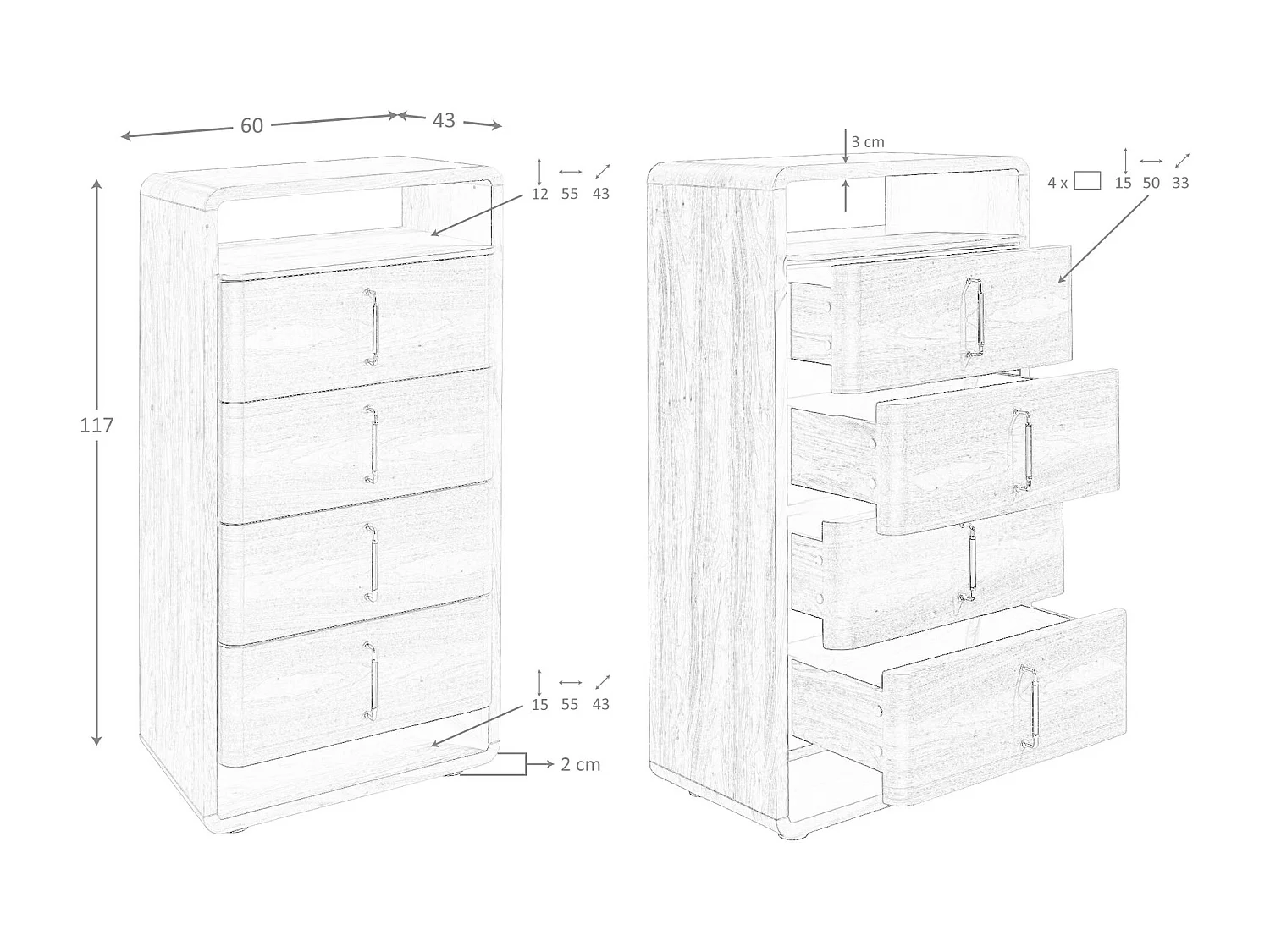 Kommode aus Nussbaum und schwarzem PVC 7227 ANGEL CERDA