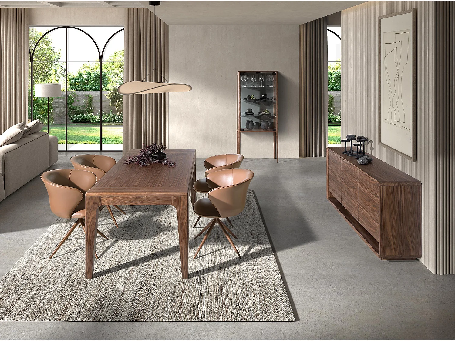 Hohes Sideboard aus gehärtetem Glas und Nussbaum mit Innenbeleuchtung 3292 ANGEL CERDA
