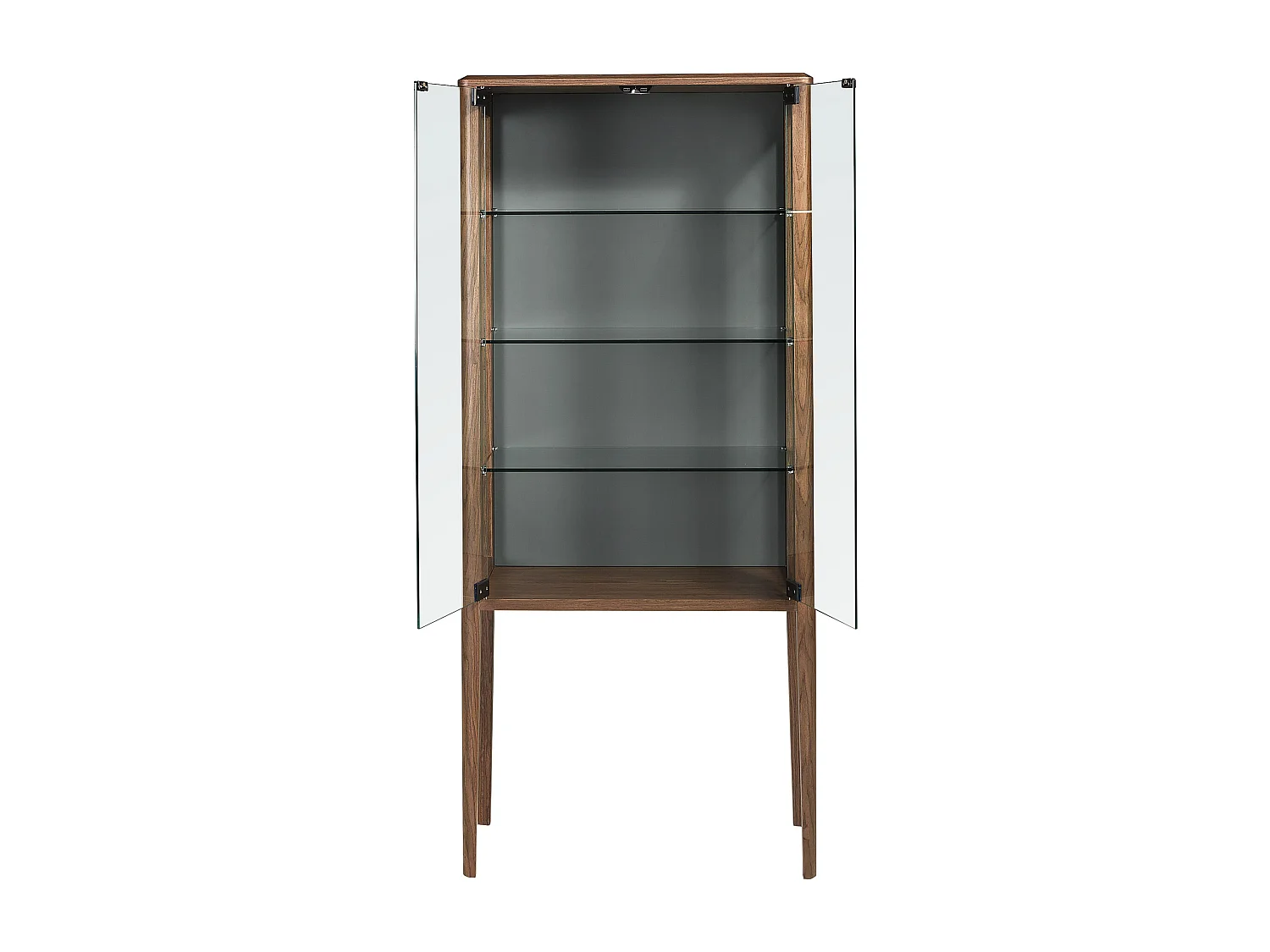 Hohes Sideboard aus gehärtetem Glas und Nussbaum mit Innenbeleuchtung 3292 ANGEL CERDA