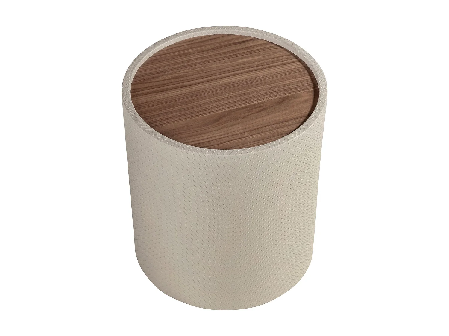 Runder Beistelltisch aus Nussbaum, Nussbaum und Holz mit Kunstlederbezug in Sandfarbe 2165 ANGEL CERDA