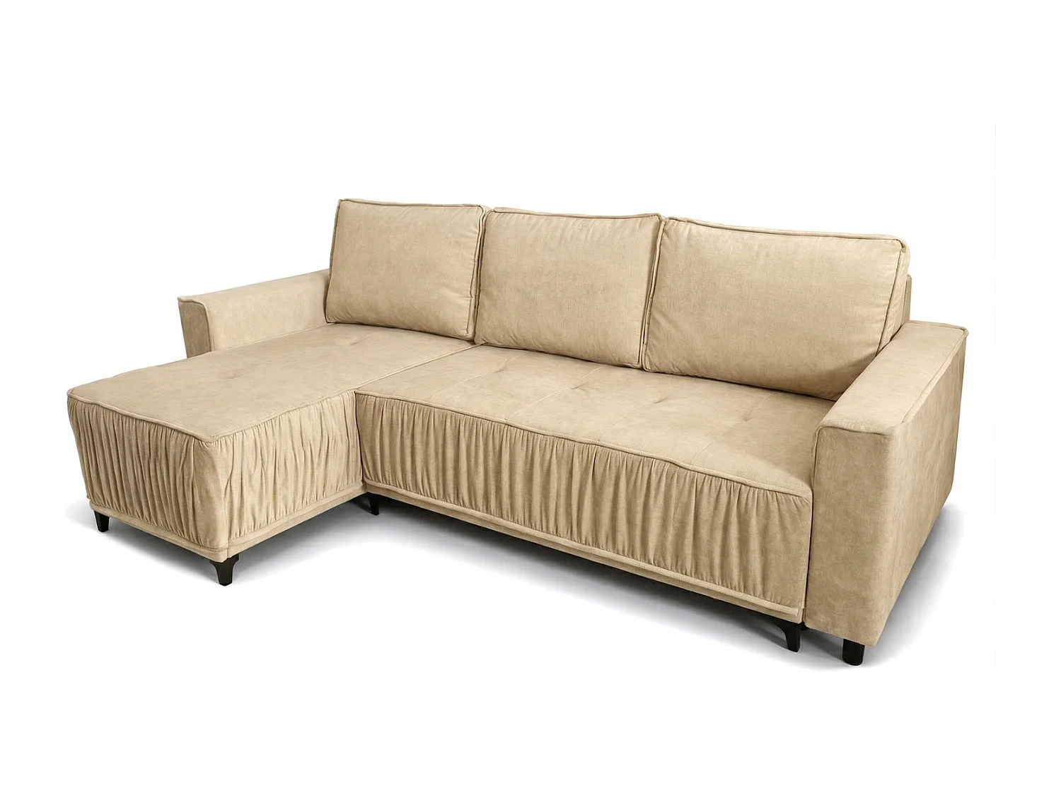 Élégant canapé d'angle convertible gauche VIKI 238x143cm, en tissu MONOLITH 4 crème