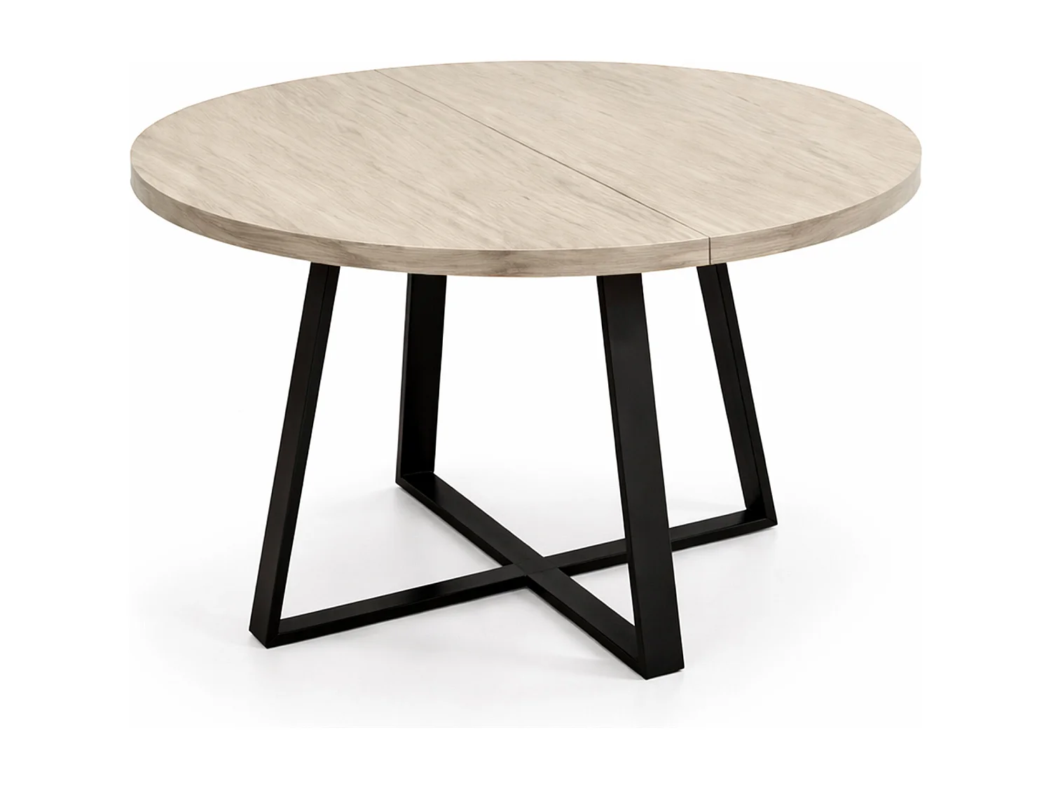 Mesa de comedor redonda extensible de 76x120-160x120 cm en beige y patas negras Anubis