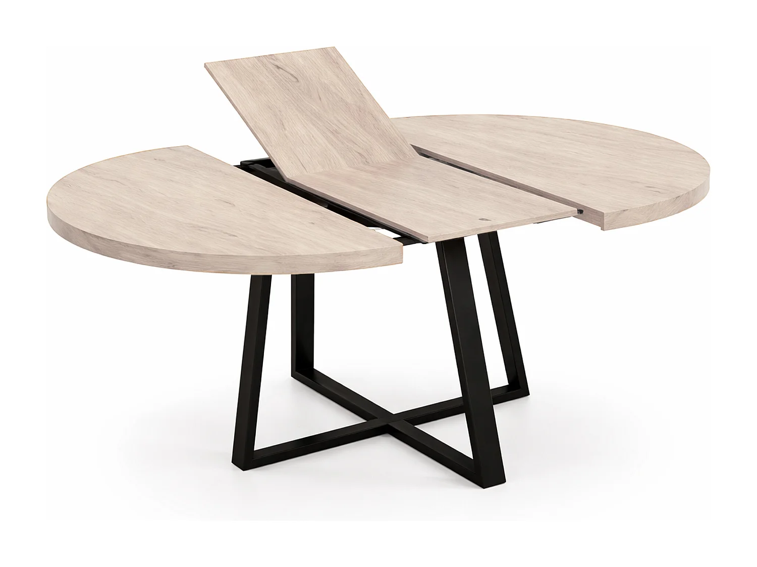 Mesa de comedor redonda extensible de 76x120-160x120 cm en beige y patas negras Anubis