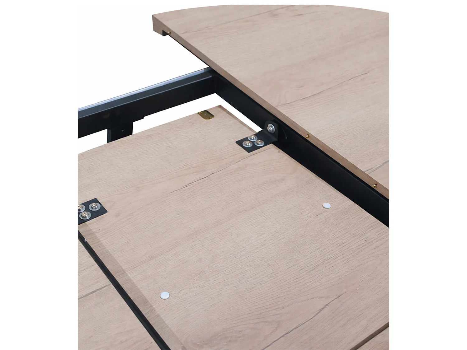 Mesa de comedor redonda extensible de 76x120-160x120 cm en beige y patas negras Anubis