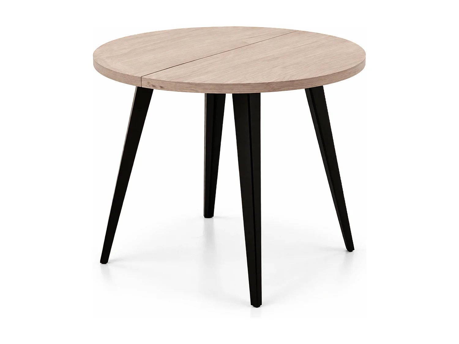 mesa redonda extensible de 76x100-140-180 cm en beige y patas metálicas negras Alpes