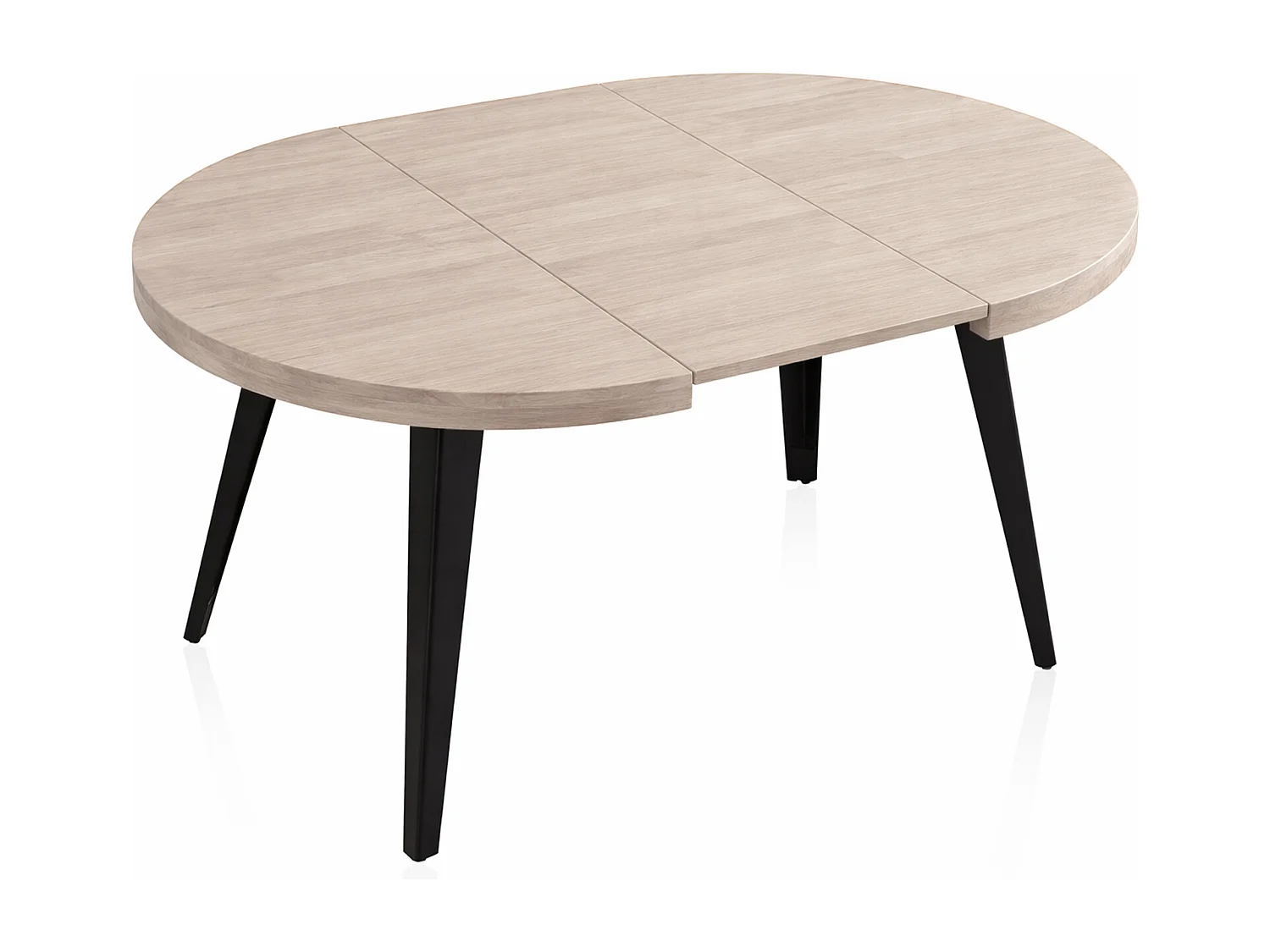 mesa redonda extensible de 76x100-140-180 cm en beige y patas metálicas negras Alpes
