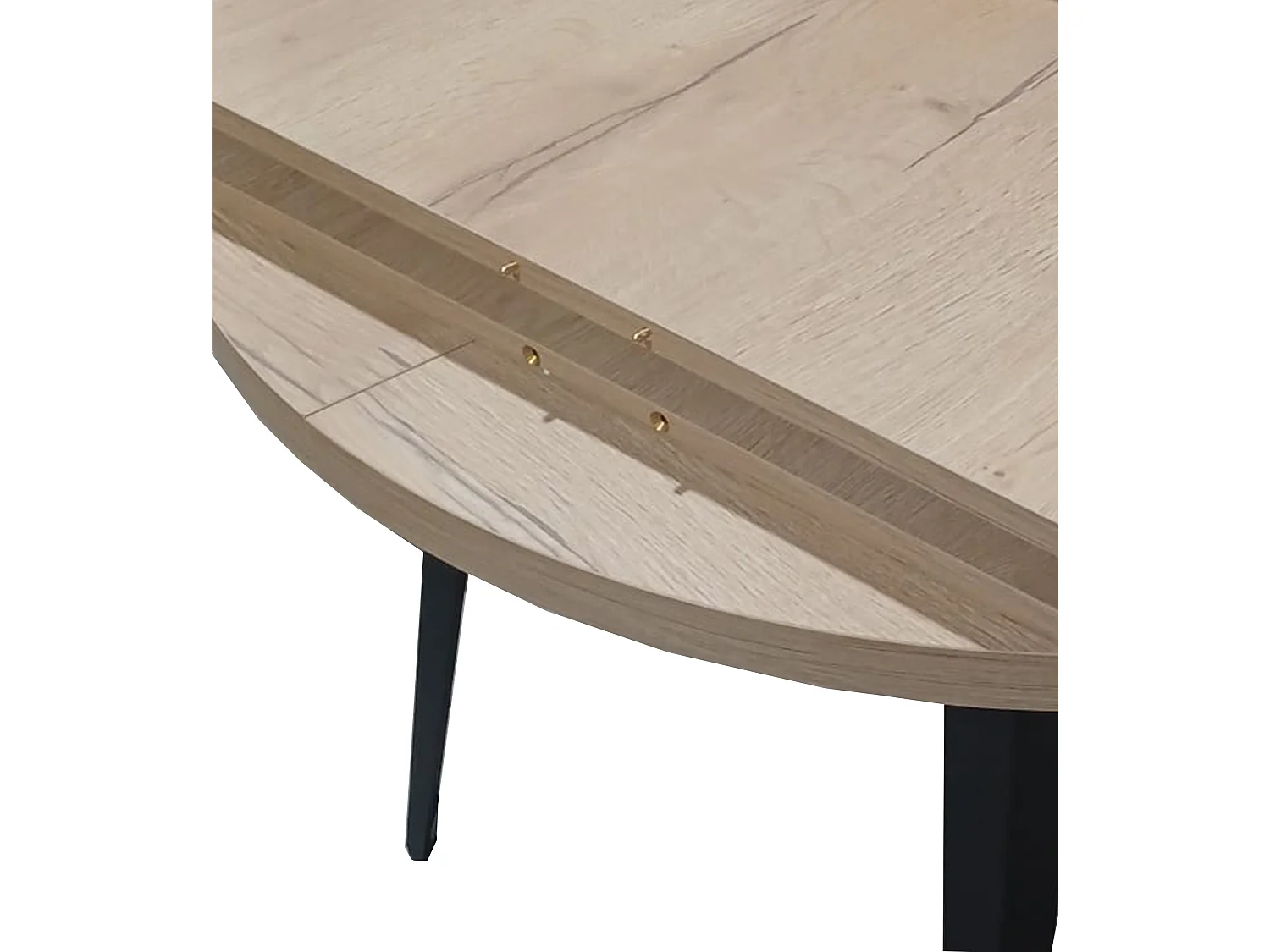 mesa redonda extensible de 76x100-140-180 cm en beige y patas metálicas negras Alpes