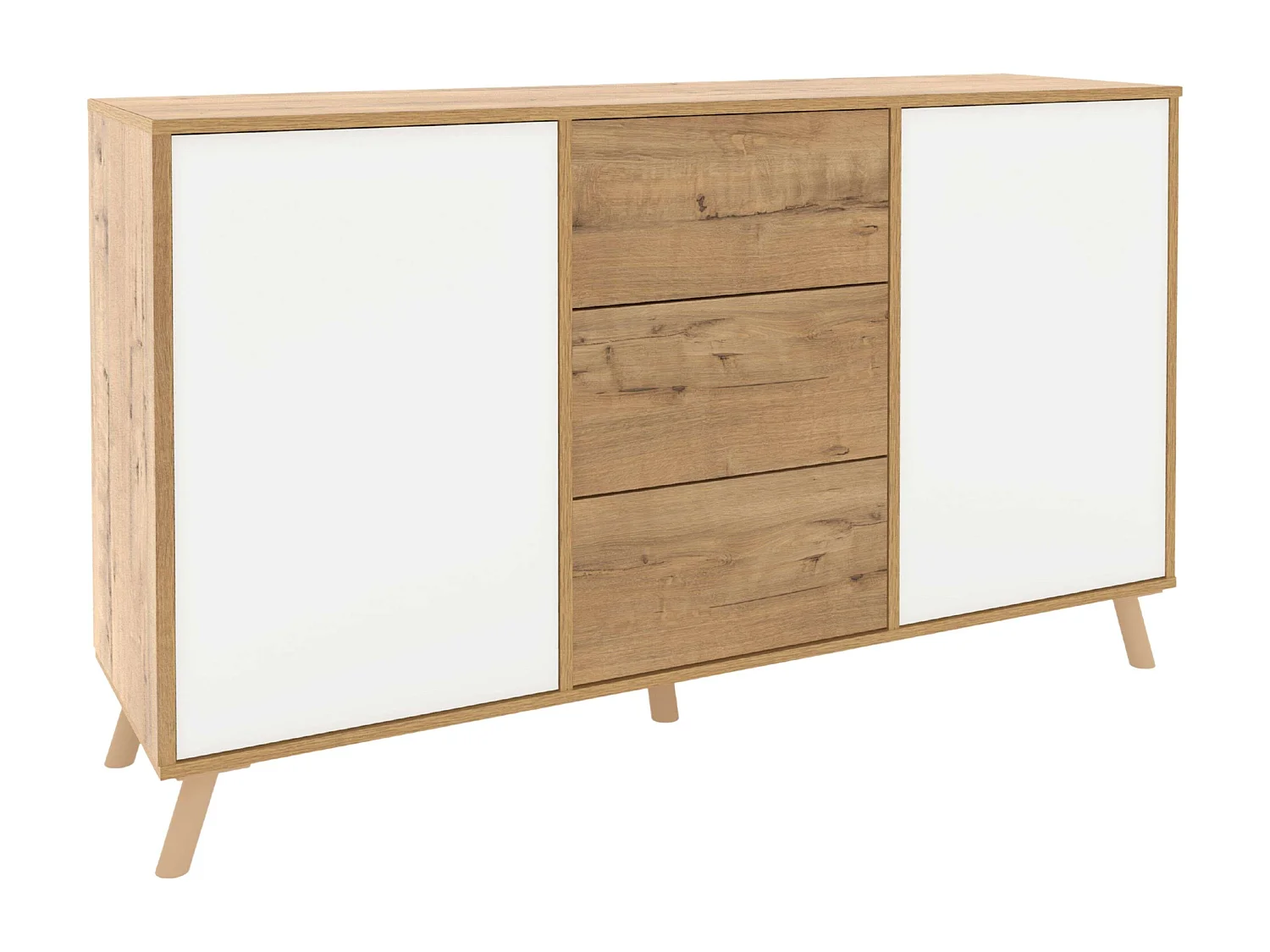 Aparador Oslo 3 cajones y 2 puertas roble gold y blanco mate 89x140x40 cm